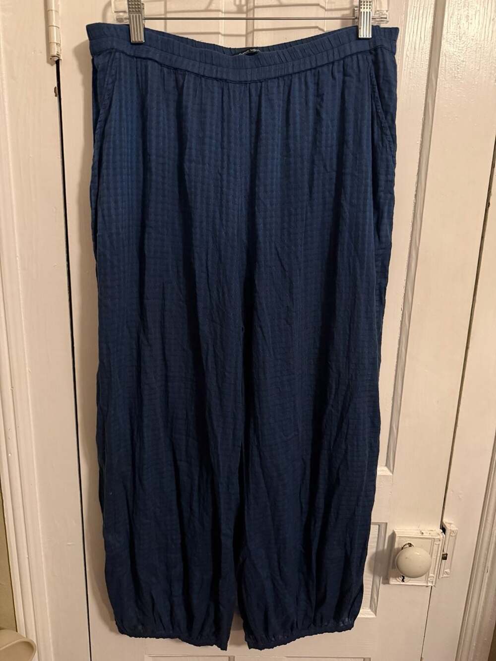 Gudrun Sjödén Navy Blue Cotton Modal Textured Harem Pants Medium